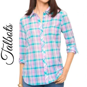 Talbots Pink and Blue Plaid Button Down Shirt
